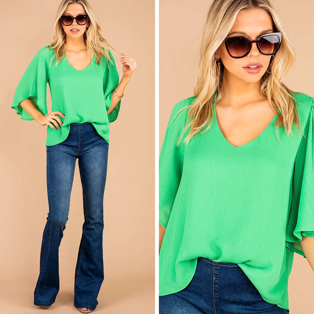 We're Here For You Emerald Green Ruffle Sleeve Top