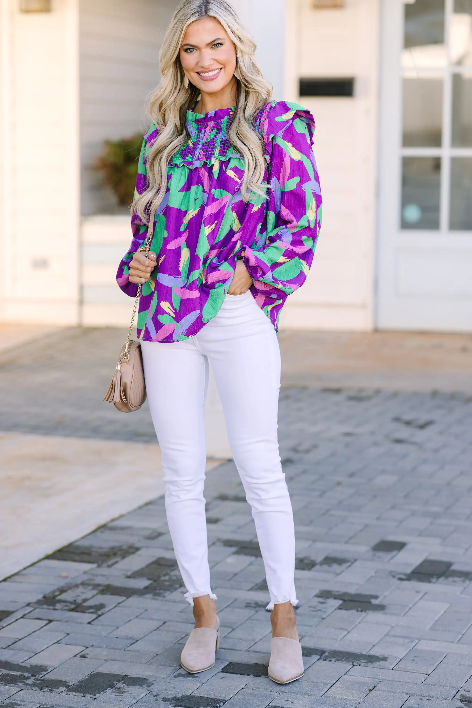 Work It All Out Purple Abstract Blouse