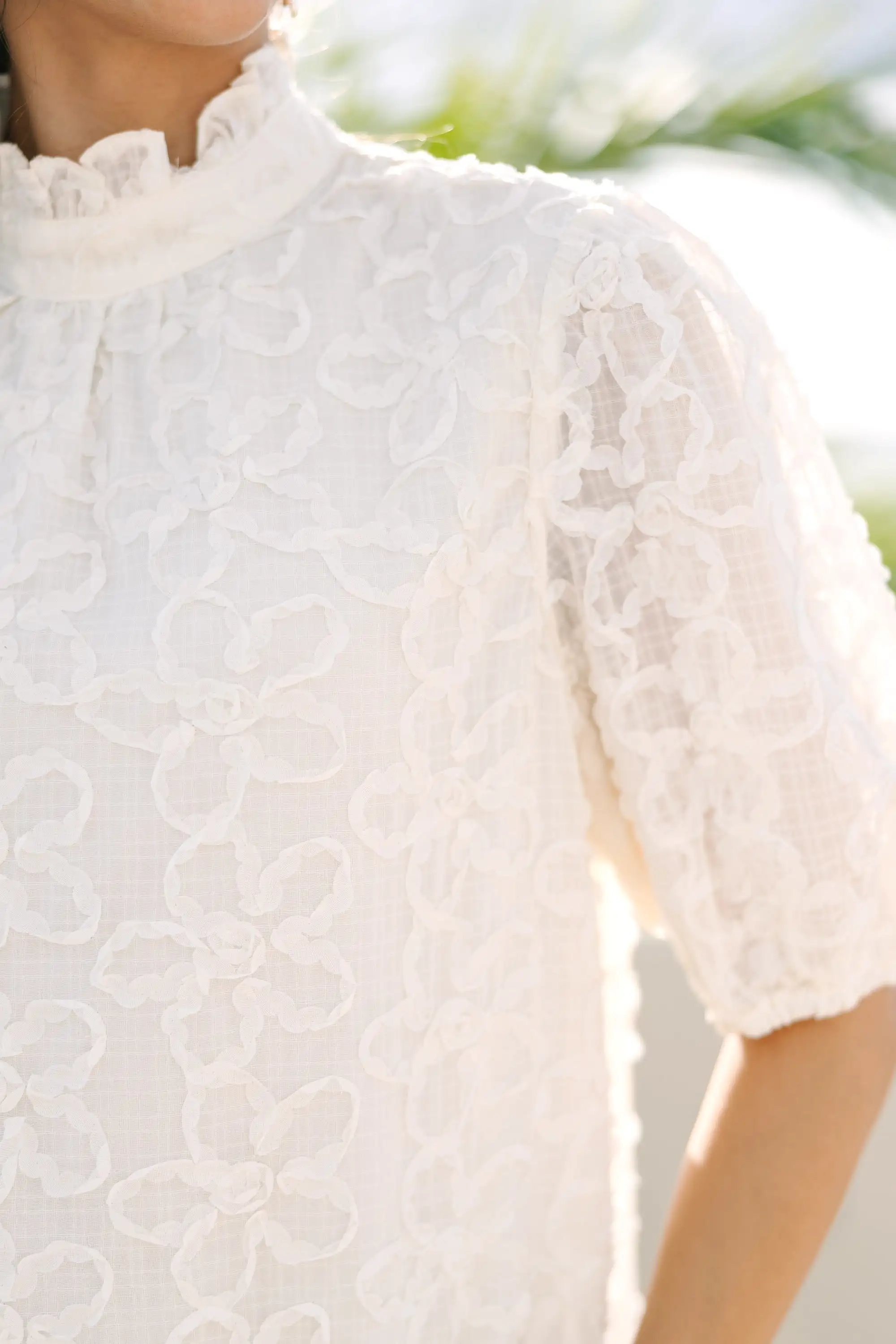 Working On It Cream White Textured Blouse